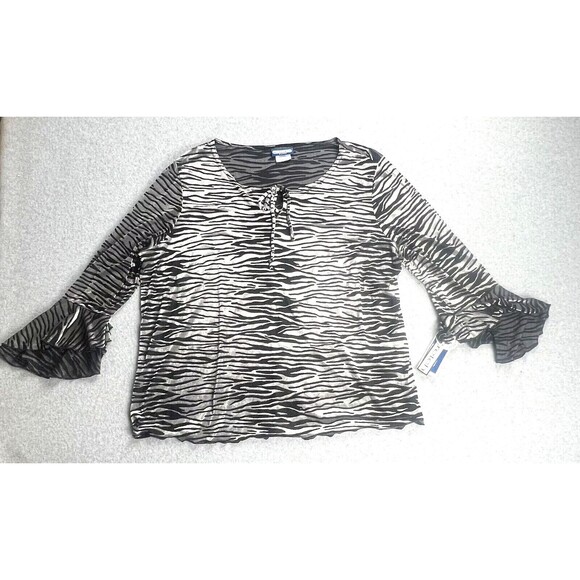 Vintage Notches Top Womens 2X Grey Velvet Zebra Bell Sleeve Whimsigoth Office - Picture 3 of 16